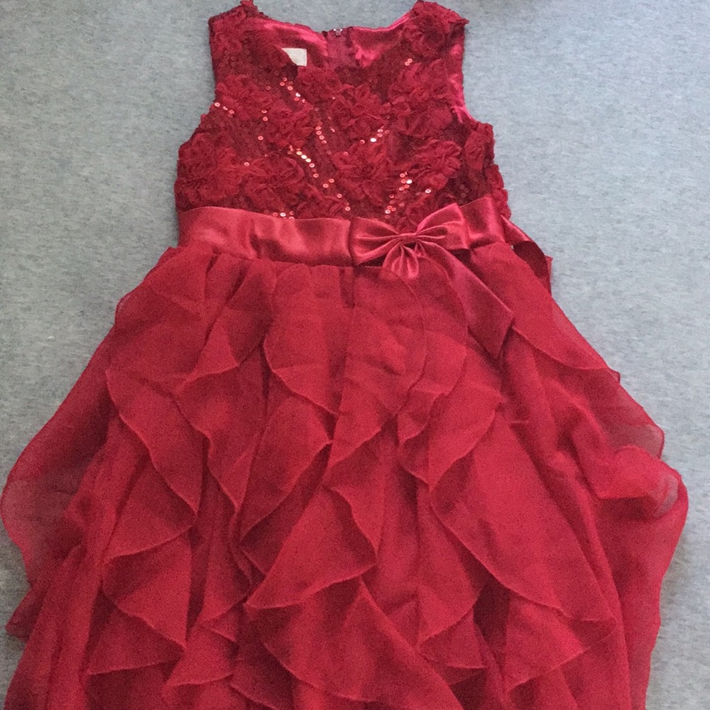 Red Ruffled Girls Formal Dress - Picture 2 of 5